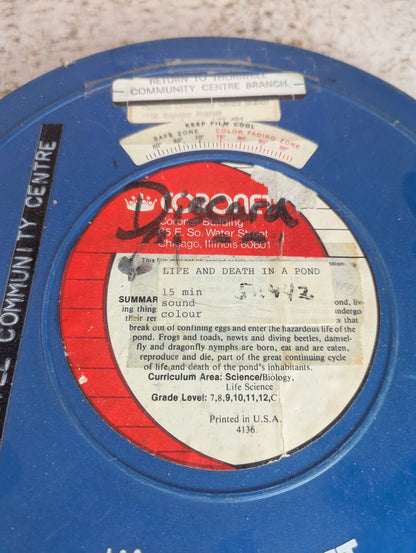 "Life and Death in a Pond" 16mm colour Educational Film on 10" Reel in Metal Film Canister 16mm