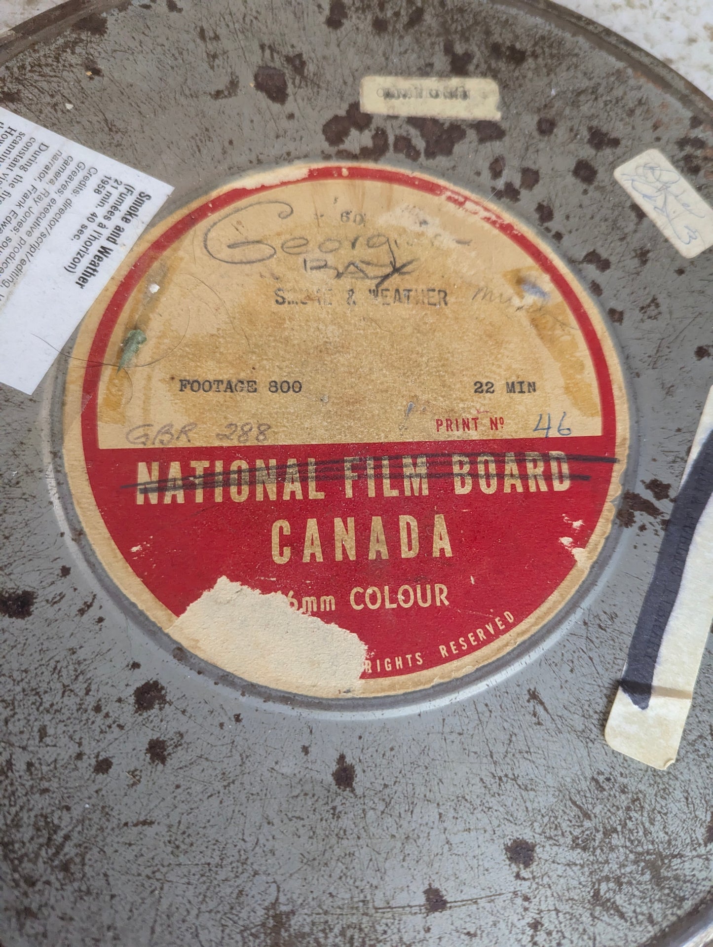 "Smoke and Weather" 16 mm colour Educational Film on 10" Reel in Metal National Film Board Canister 16mm