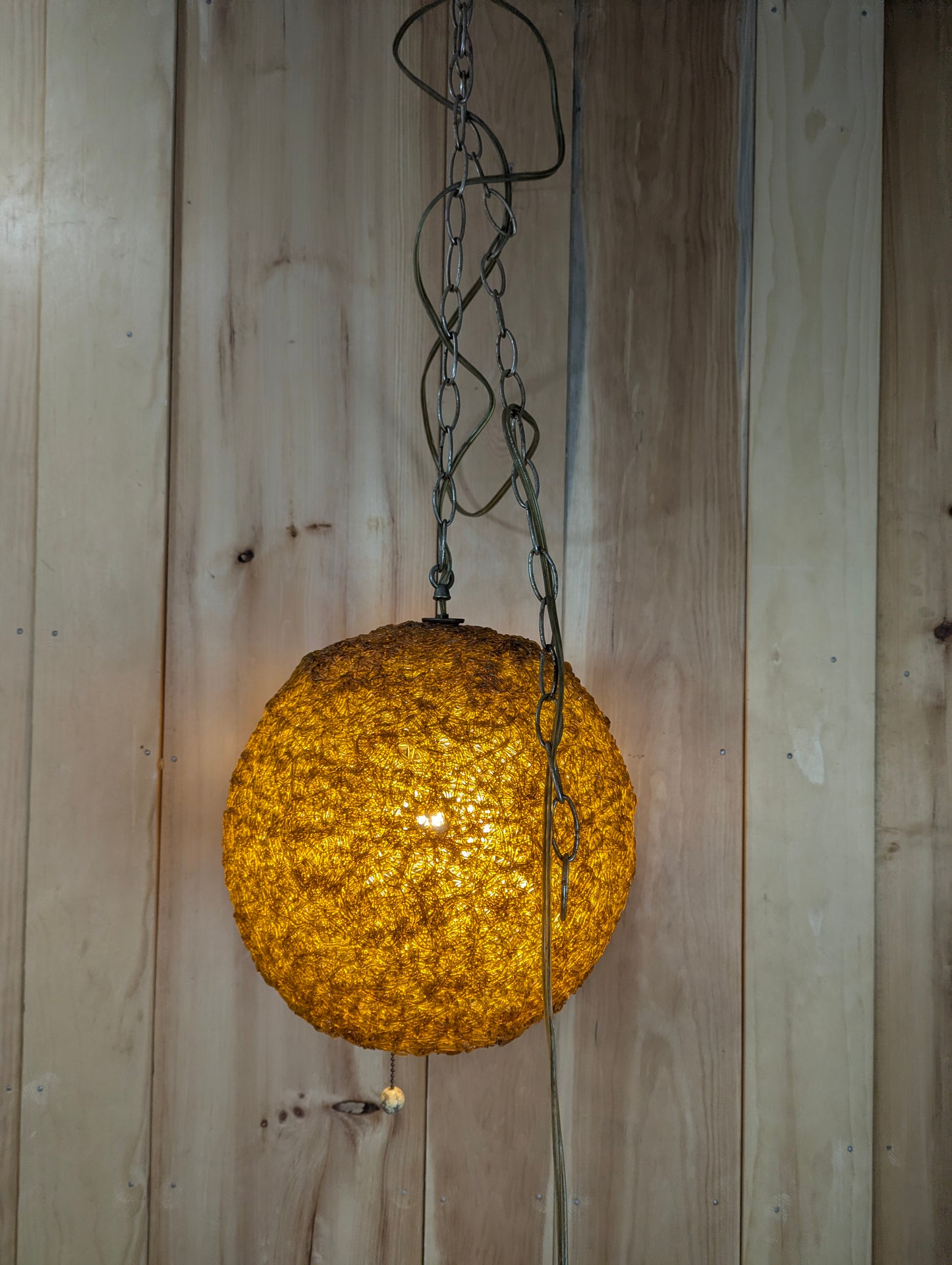 Vintage Orange Spaghetti Lucite Swag Hanging Light