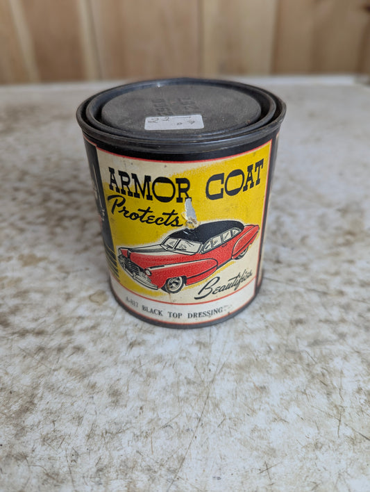 Vintage Canadian Tire Armor Coat Black Top Dressing Automotive Paint Can Paper Label