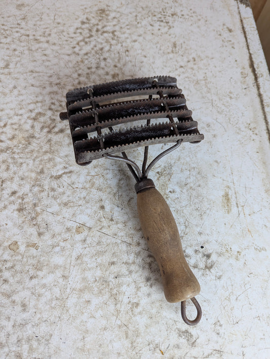 Antique Metal Horse Curry Comb with Wooden Handle