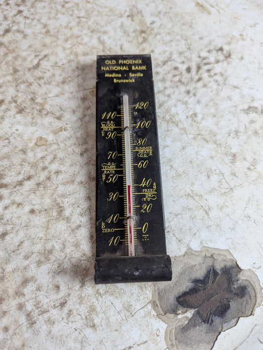 Antique Tin Wall Mounted Old Phoenix National Bank Thermometer