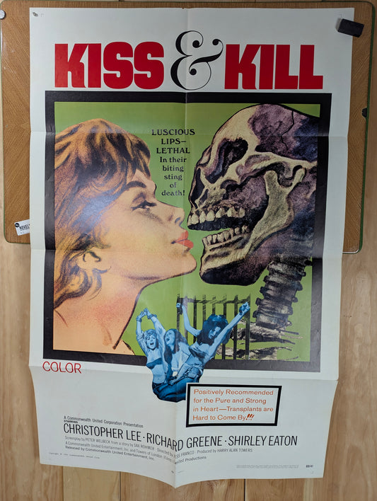 Kiss & Kill / Blood of Fu Manchu (1968) Vintage Original Horror Movie Poster one sheet folded