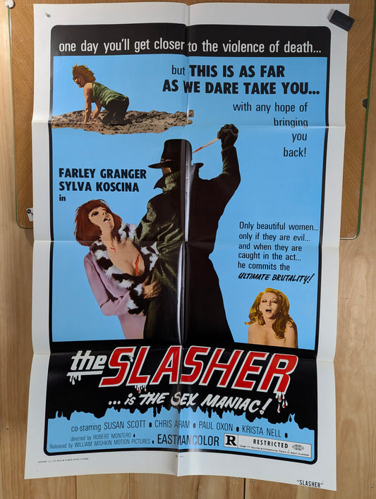 The Slasher ... Is the Sex Maniac! (1972) Vintage Original Horror Movie Poster one sheet folded