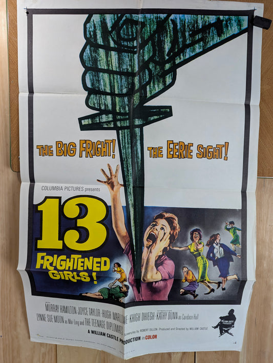 13 Frightened Girls! (1963) Vintage Original Horror Movie Poster one sheet folded