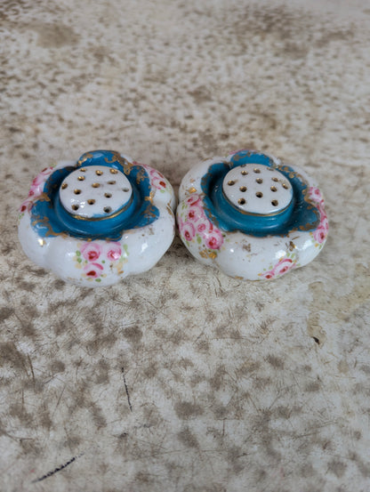 Set of Antique Flower-shaped Porcelain Salt and Pepper Shakers
