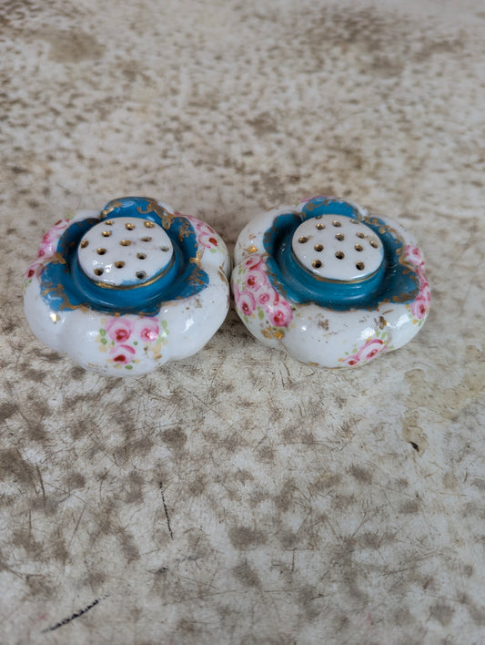 Set of Antique Flower-shaped Porcelain Salt and Pepper Shakers