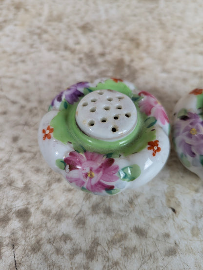 Set of Antique Flower-shaped Porcelain Salt and Pepper Shakers