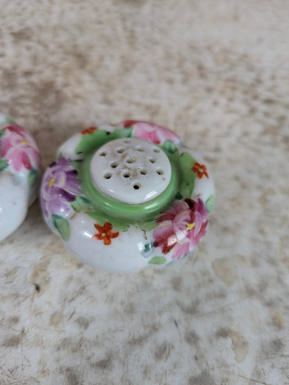 Set of Antique Flower-shaped Porcelain Salt and Pepper Shakers
