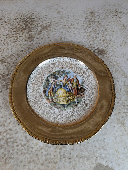 Vintage Warranted 22k gold Homer Laughlin Courting Couple Plate