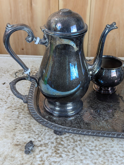 Vintage Leonard Silverplated Tea and Coffee Serving Set with Footed Tray