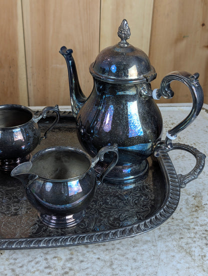Vintage Leonard Silverplated Tea and Coffee Serving Set with Footed Tray