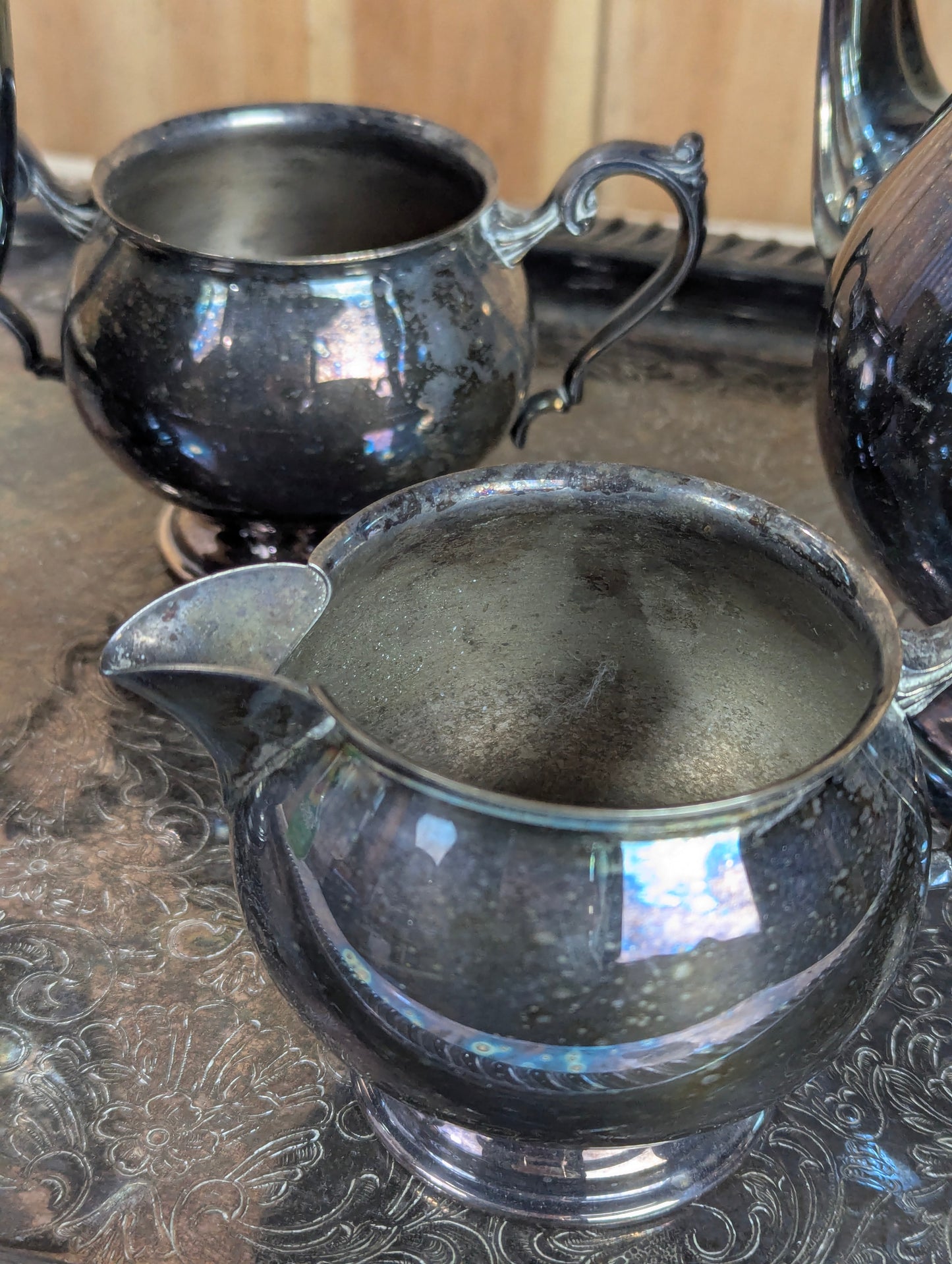 Vintage Leonard Silverplated Tea and Coffee Serving Set with Footed Tray