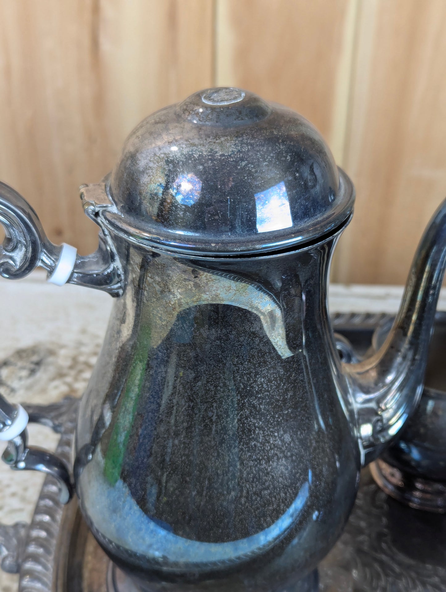 Vintage Leonard Silverplated Tea and Coffee Serving Set with Footed Tray