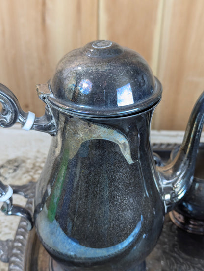 Vintage Leonard Silverplated Tea and Coffee Serving Set with Footed Tray