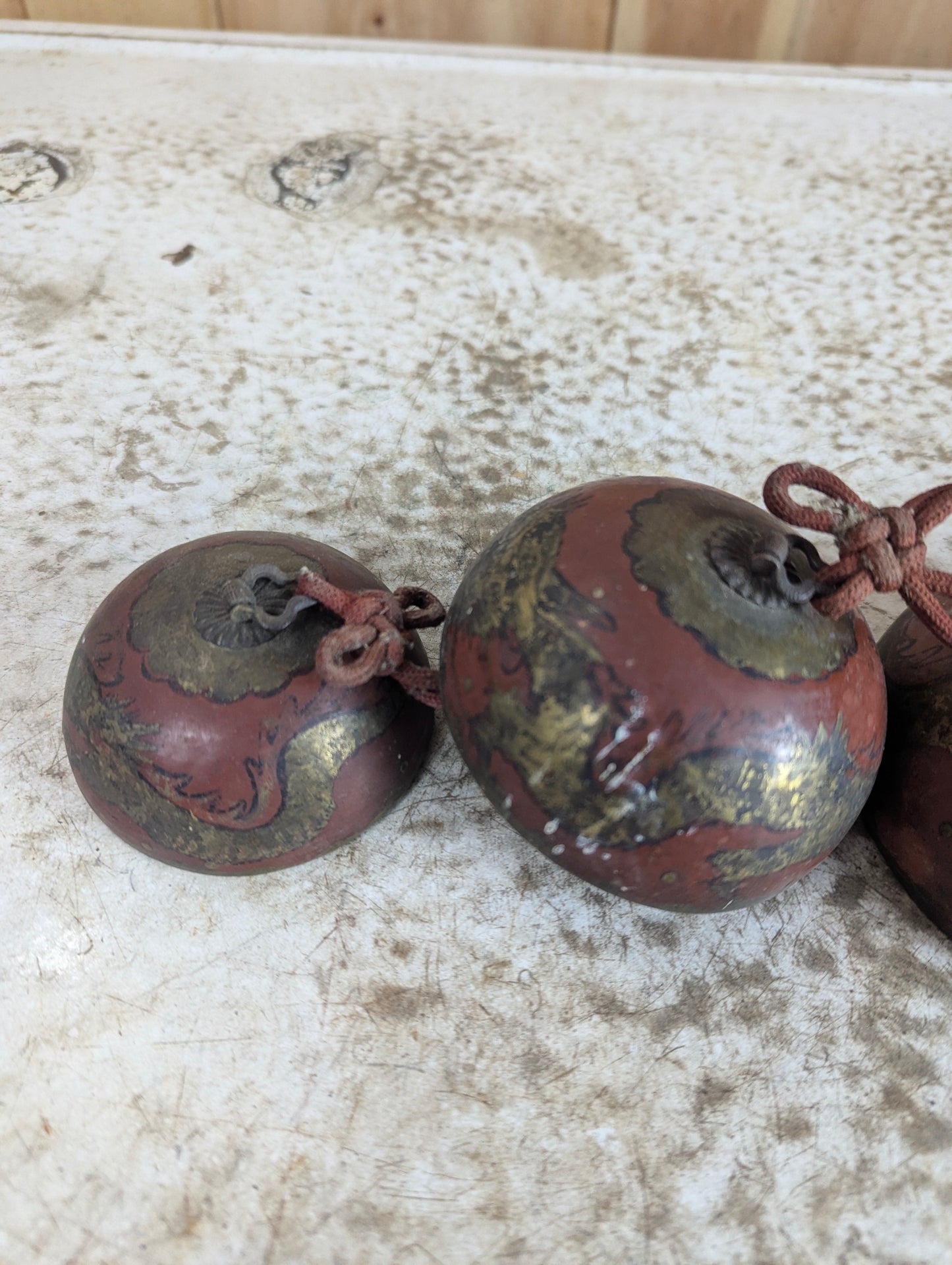 Vintage Handpainted Bronze Chinese Temple Nesting Bells