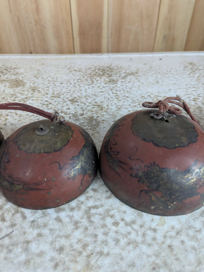 Vintage Handpainted Bronze Chinese Temple Nesting Bells