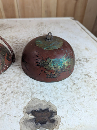 Vintage Handpainted Bronze Chinese Temple Nesting Bells