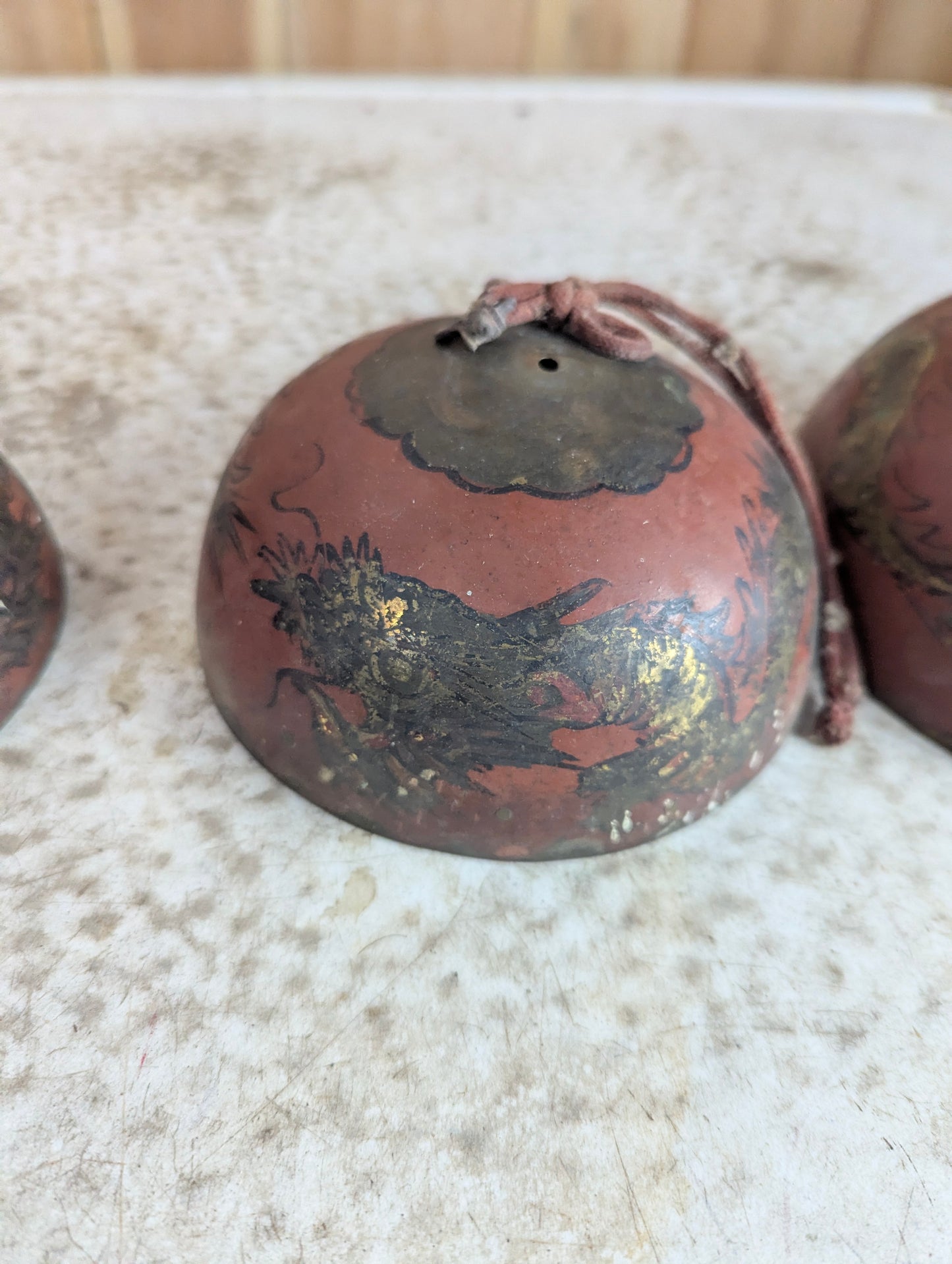 Vintage Handpainted Bronze Chinese Temple Nesting Bells