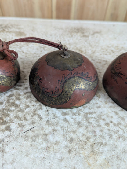 Vintage Handpainted Bronze Chinese Temple Nesting Bells