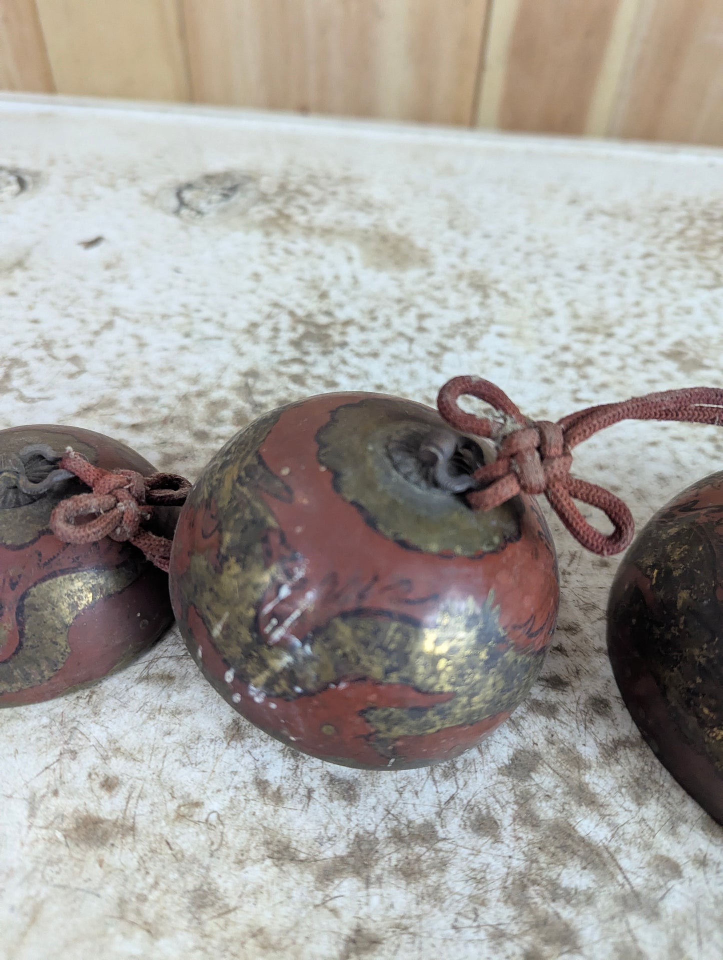 Vintage Handpainted Bronze Chinese Temple Nesting Bells