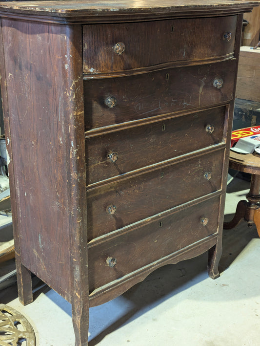 Antique Oak 5-Drawer Highboy Dresser