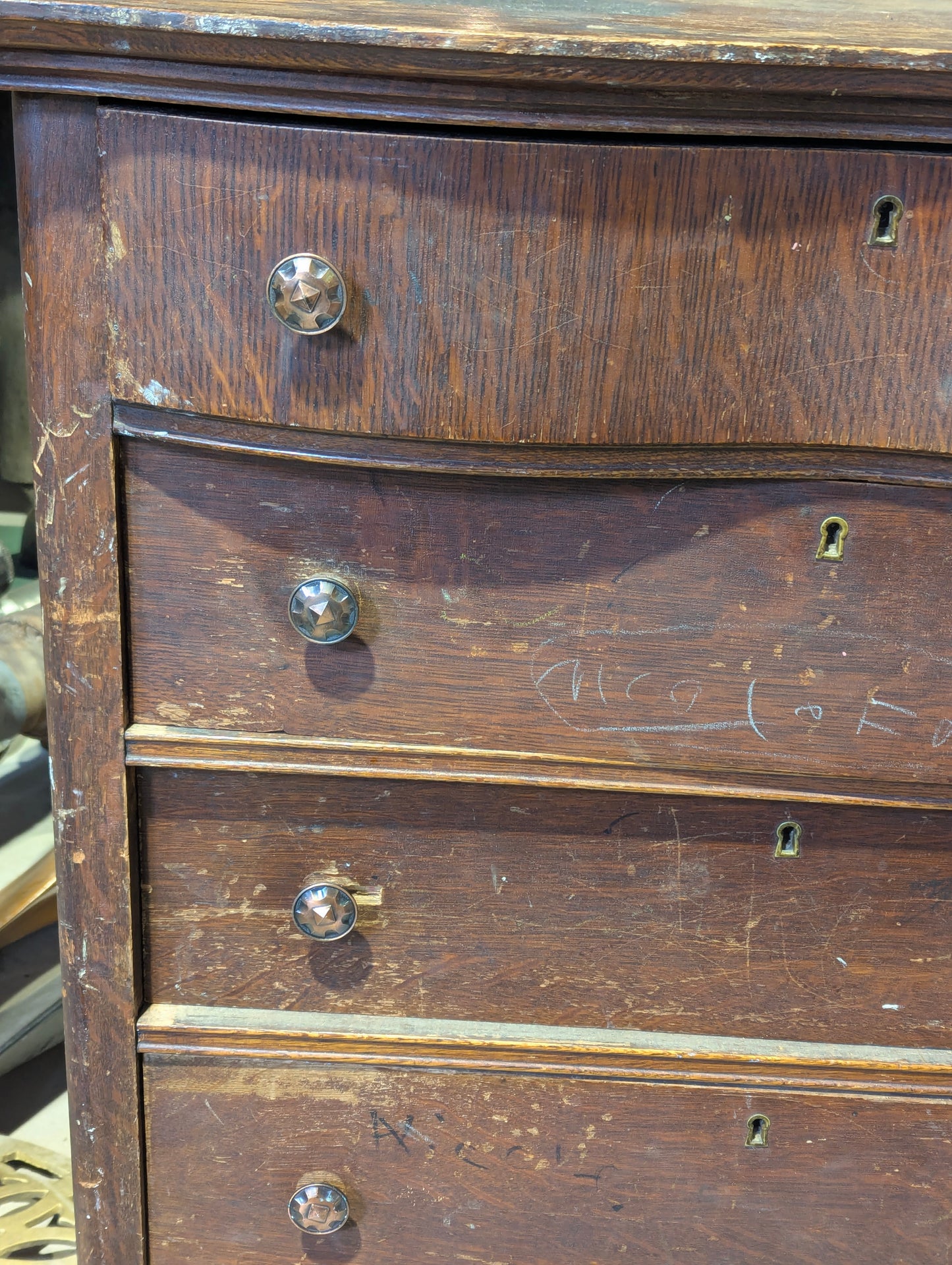 Antique Oak 5-Drawer Highboy Dresser