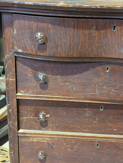 Antique Oak 5-Drawer Highboy Dresser