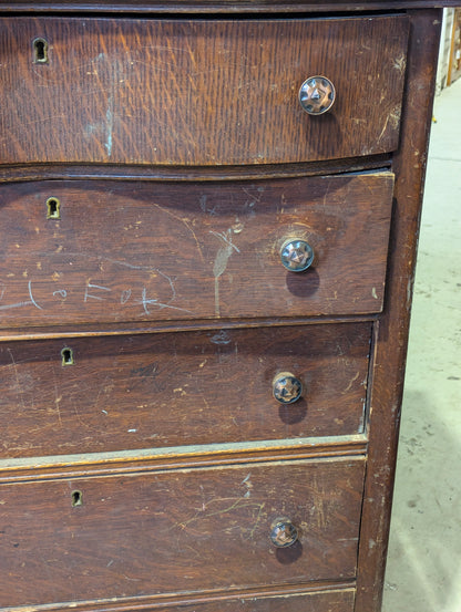 Antique Oak 5-Drawer Highboy Dresser