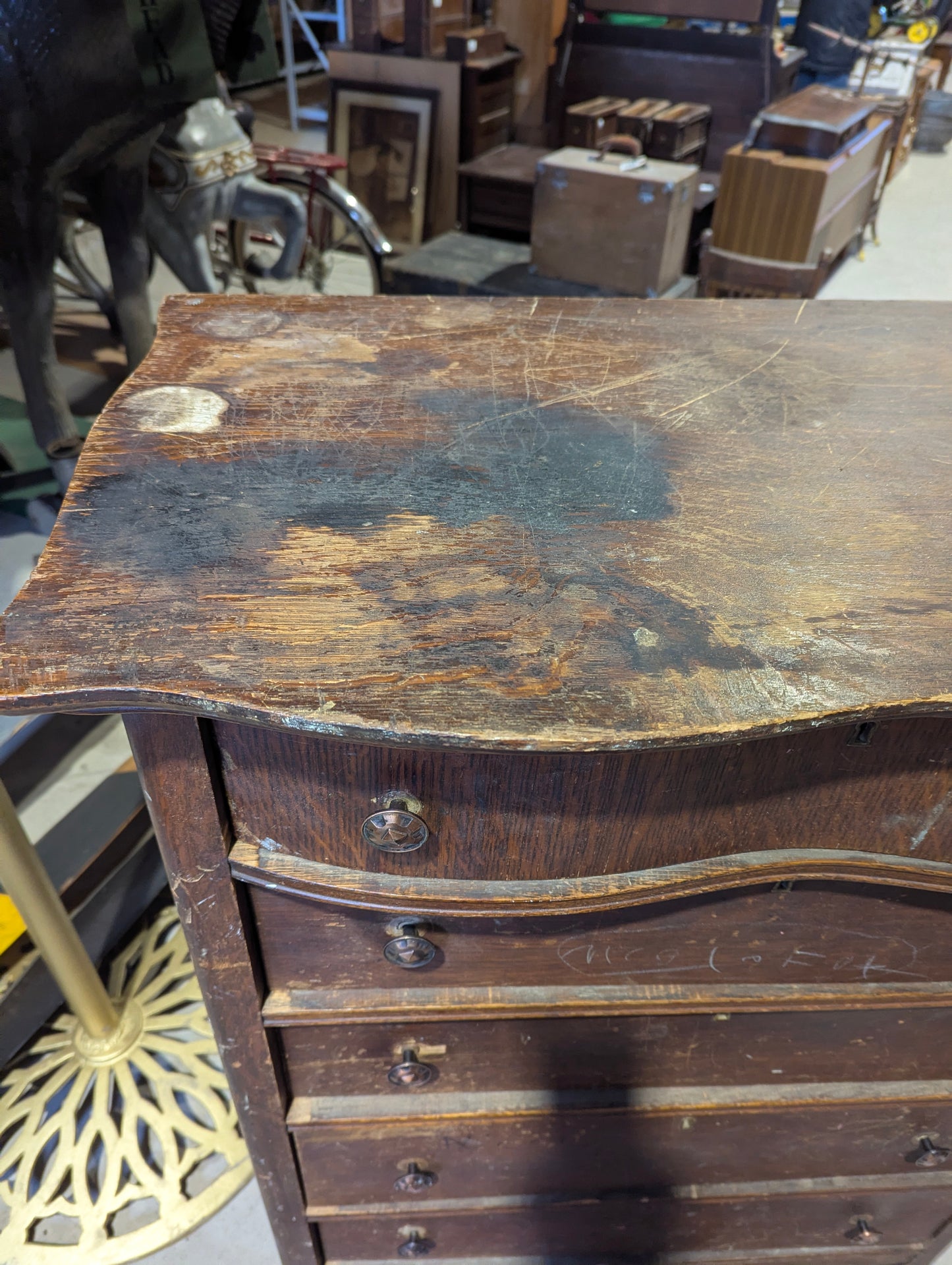 Antique Oak 5-Drawer Highboy Dresser