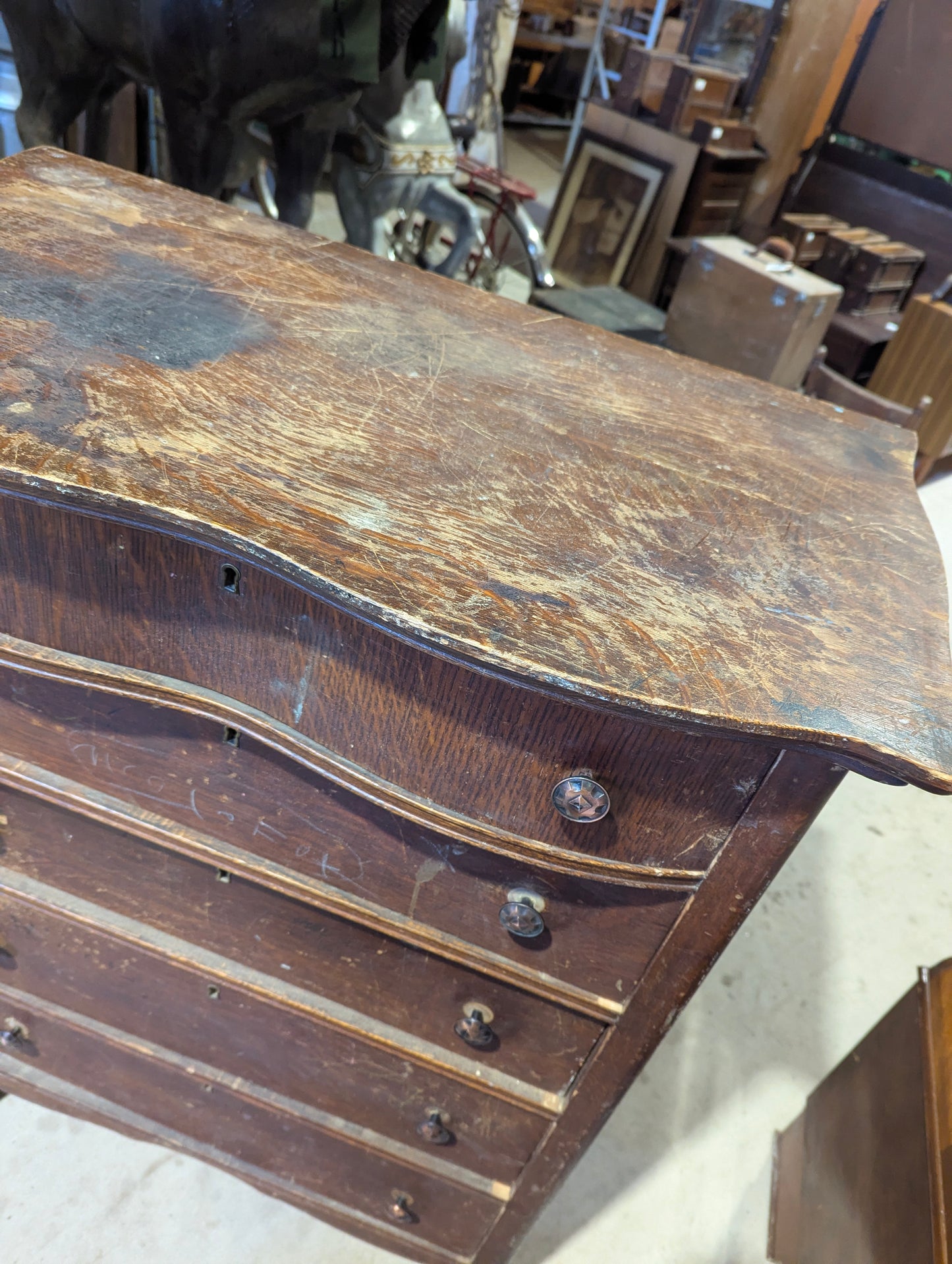 Antique Oak 5-Drawer Highboy Dresser