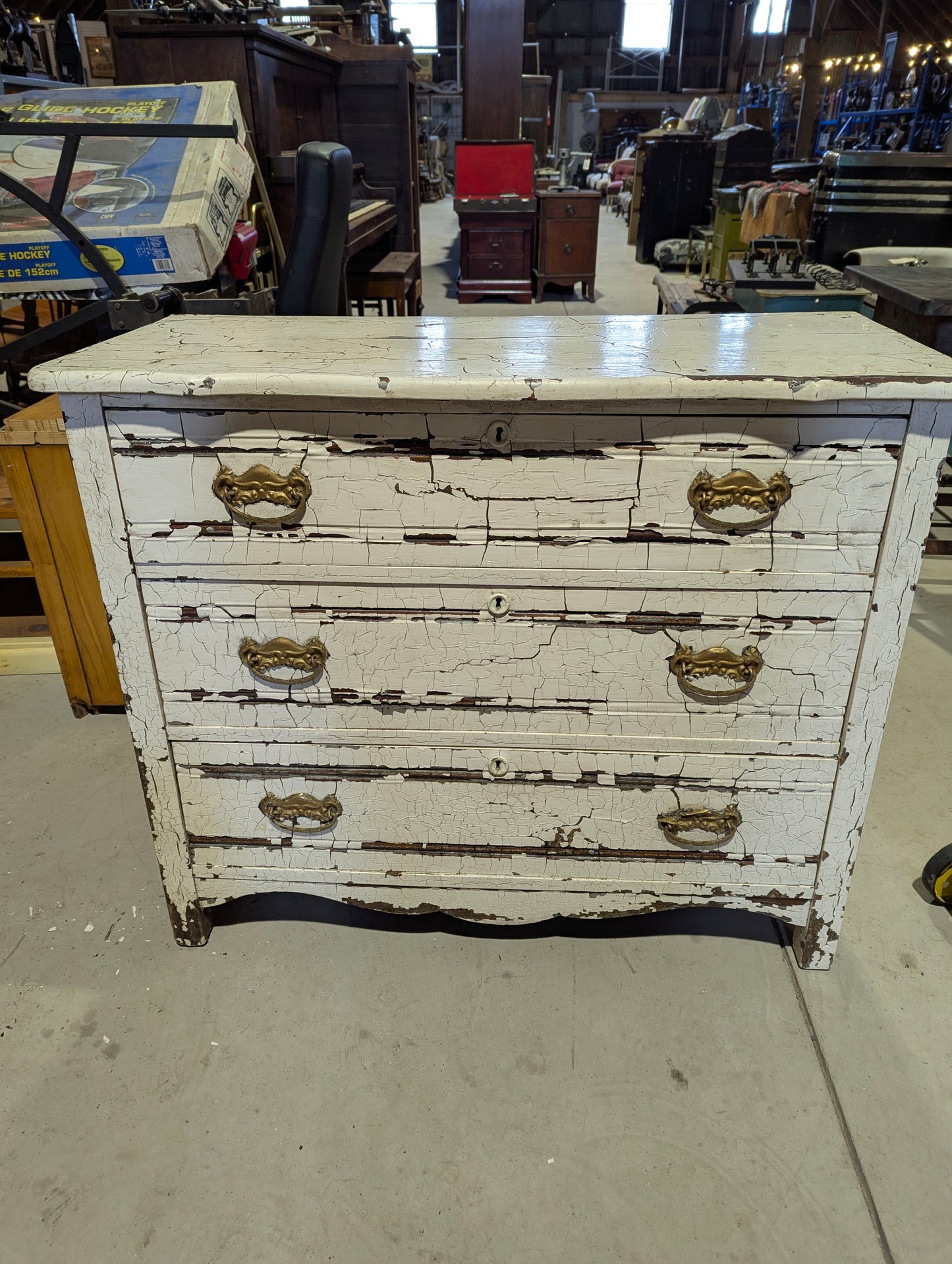 Antique 3-Drawer Crackle Finish Dresser