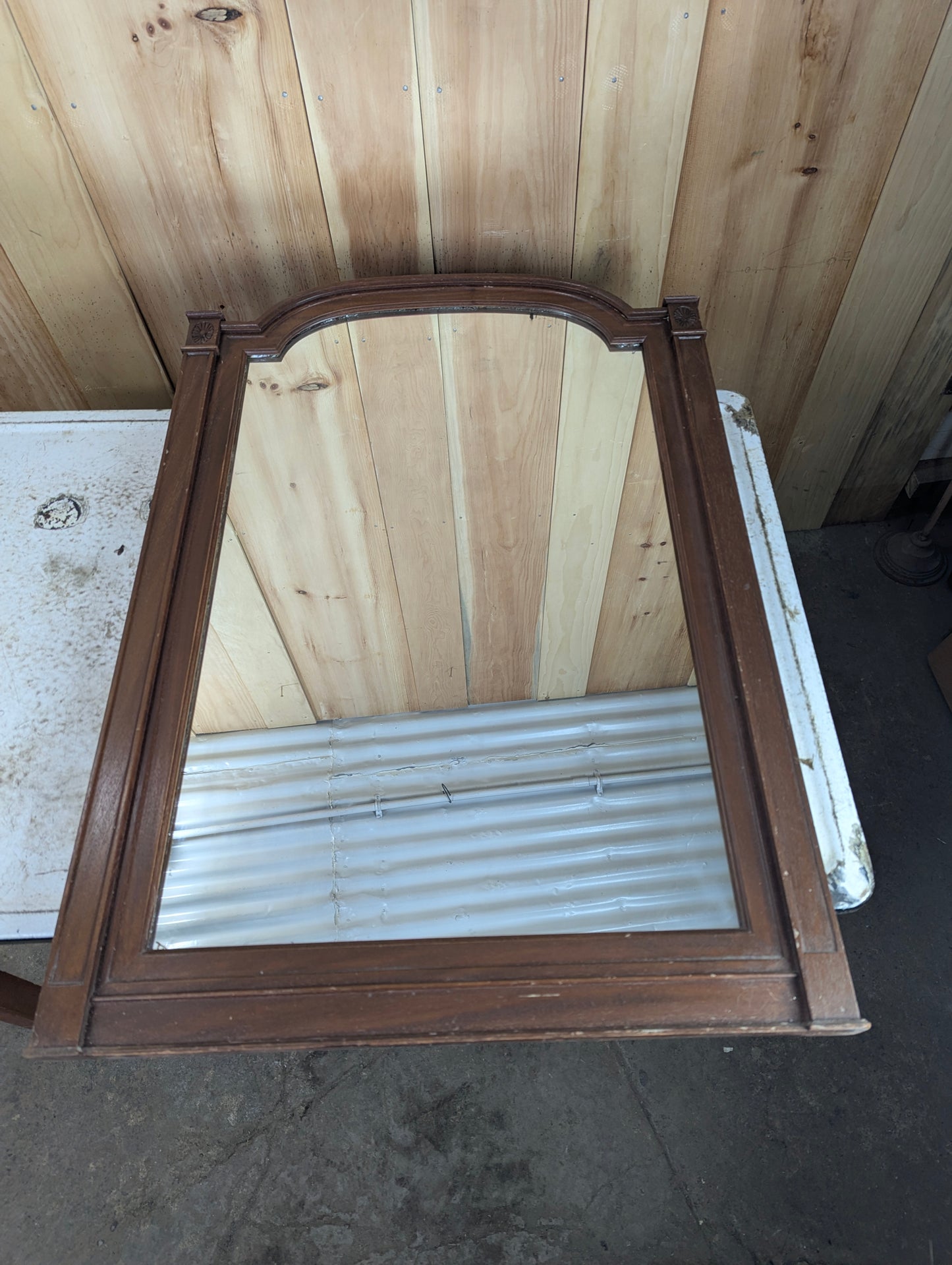 Vintage Wood Framed Wall Mounted Mirror