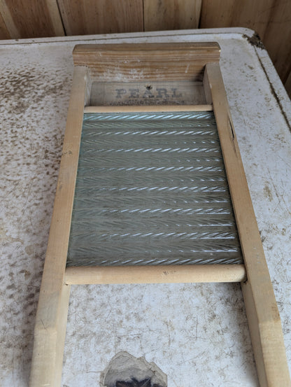 Vintage Small “Pearl” Glass Washboard