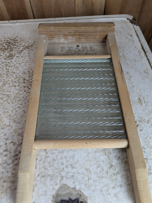 Vintage Small “Pearl” Glass Washboard