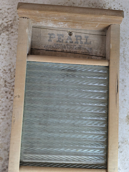 Vintage Small “Pearl” Glass Washboard
