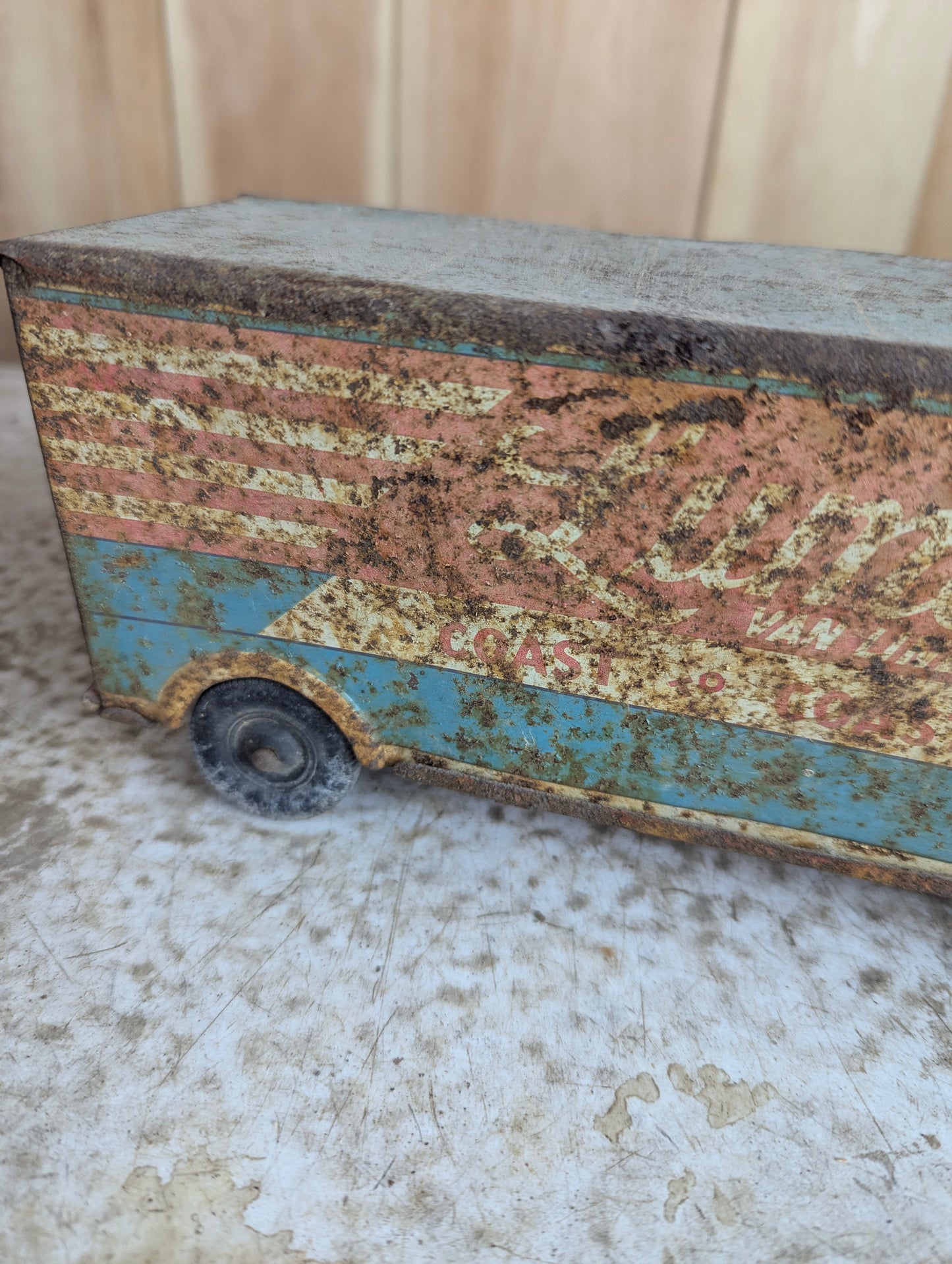 Vintage 1950s Pressed Steel Marx Lumar Van Lines Truck with Trailer Toy