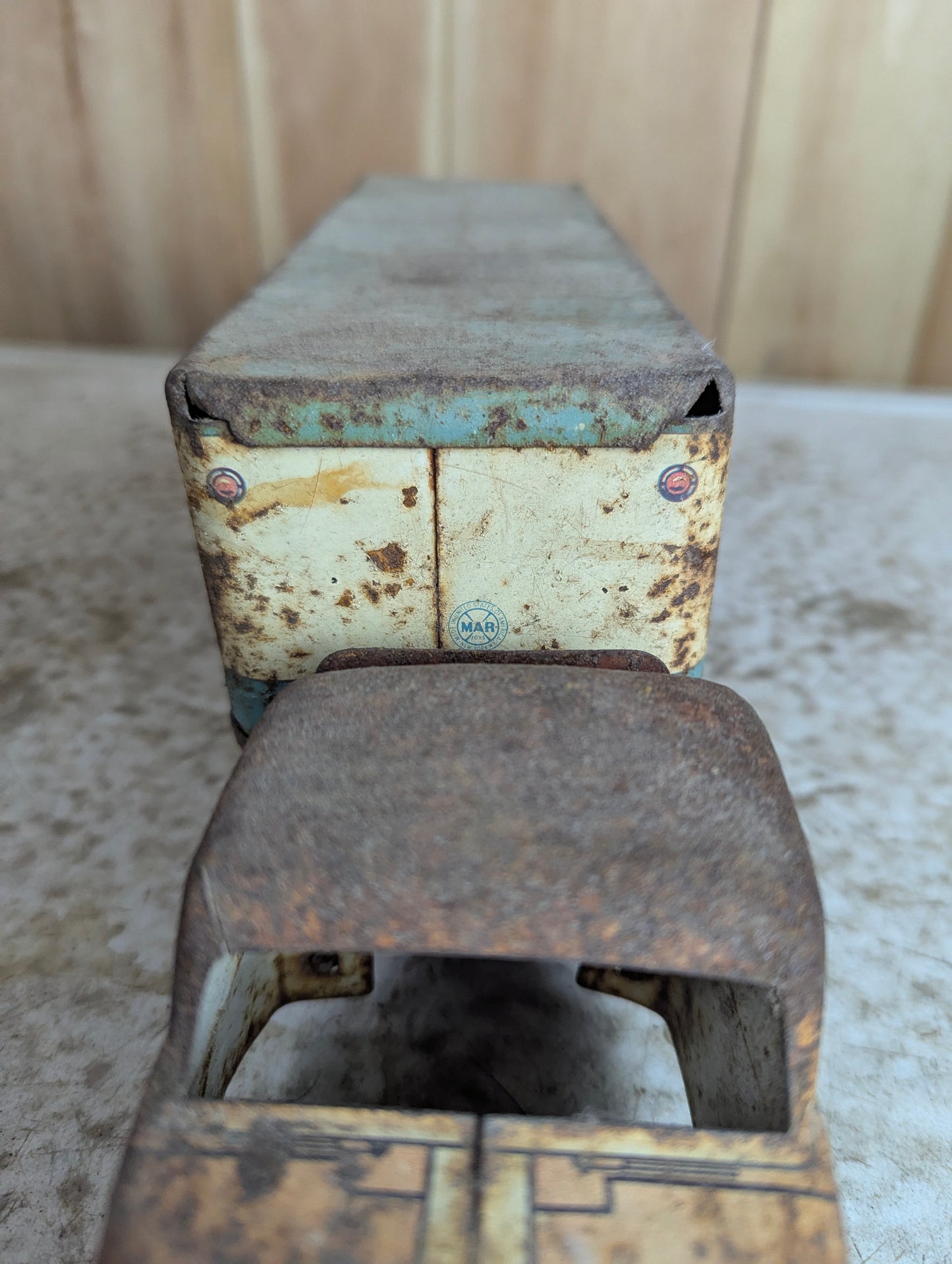 Vintage 1950s Pressed Steel Marx Lumar Van Lines Truck with Trailer Toy