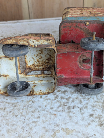 Vintage 1950s Pressed Steel Marx Lumar Van Lines Truck with Trailer Toy