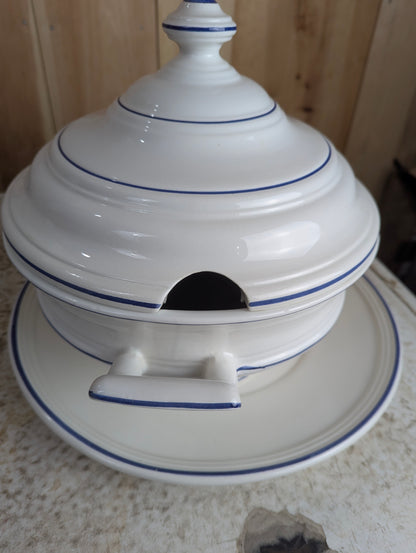 Vintage Soup Tureen with Lid and Plate, Made in Italy