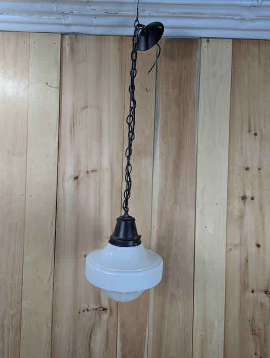 Vintage 1940s Schoolhouse Milk Glass Pendant Light