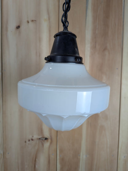 Vintage 1940s Schoolhouse Milk Glass Pendant Light