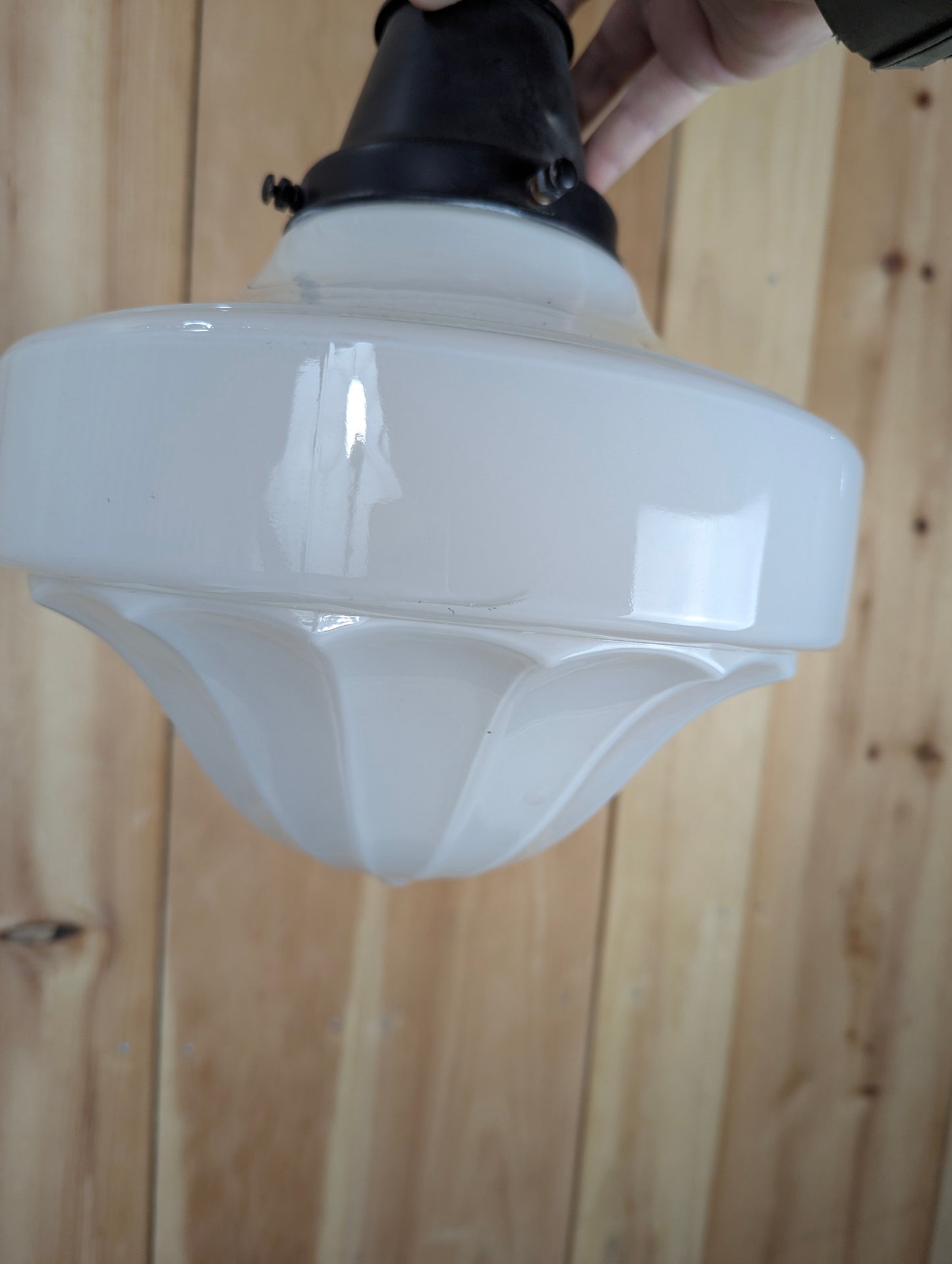Vintage 1940s Schoolhouse Milk Glass Pendant Light