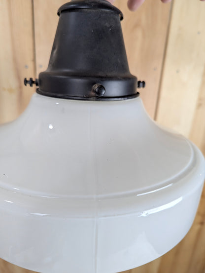 Vintage 1940s Schoolhouse Milk Glass Pendant Light