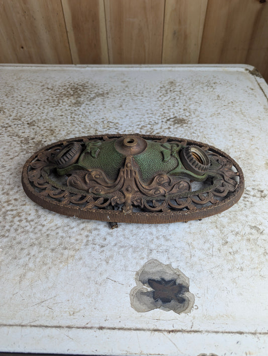Antique Art Deco Flush Mount Original Paint Cast Iron Light Fixture