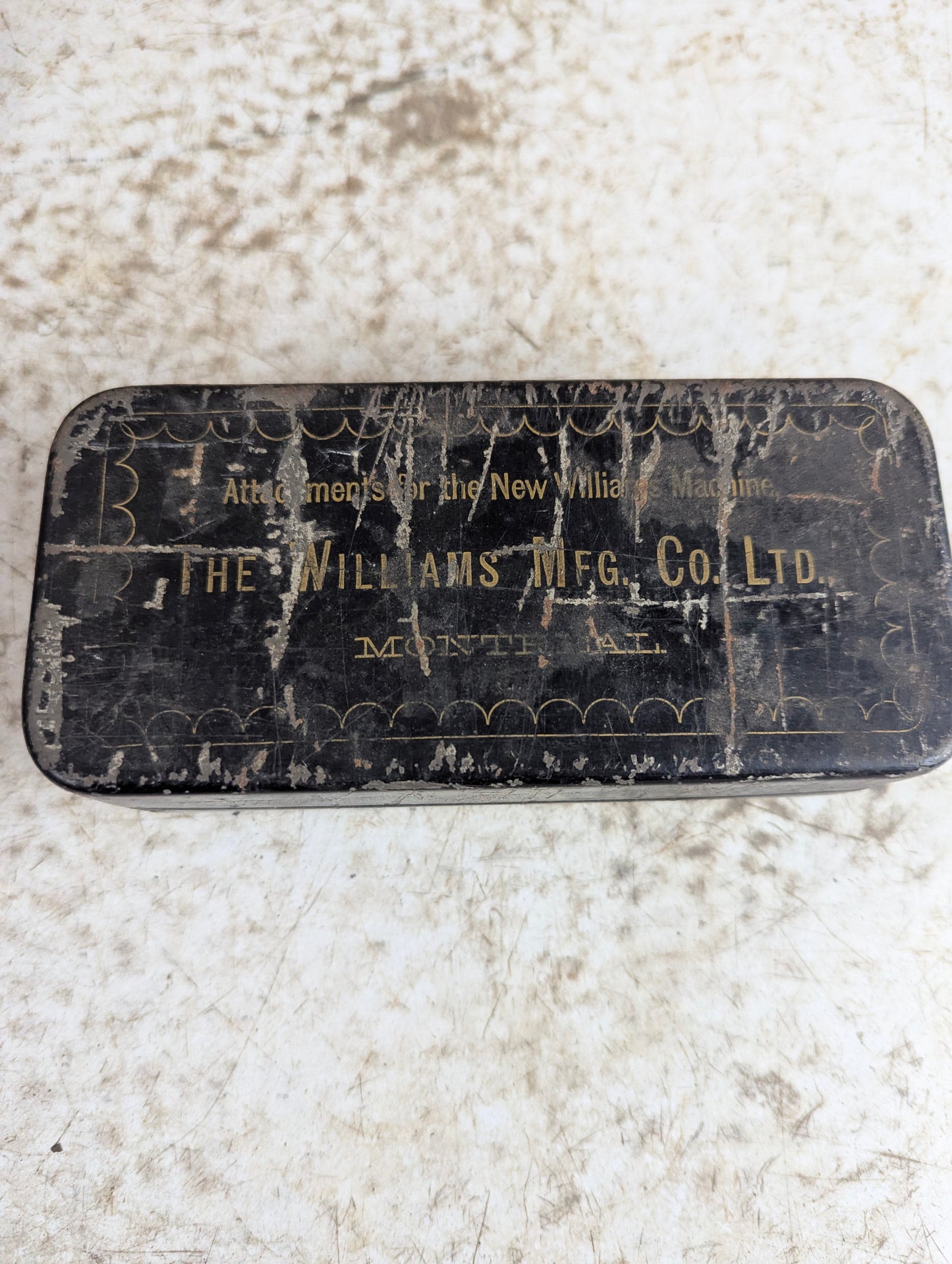 Antique Sewing Machine Tin Accessory Box