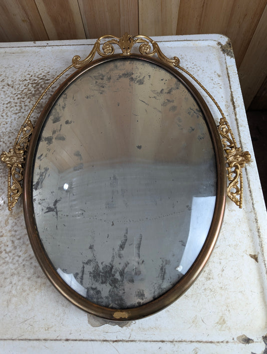 Antique Copper and Brass 14" x 20" Oval Bubble Glass Picture Frame