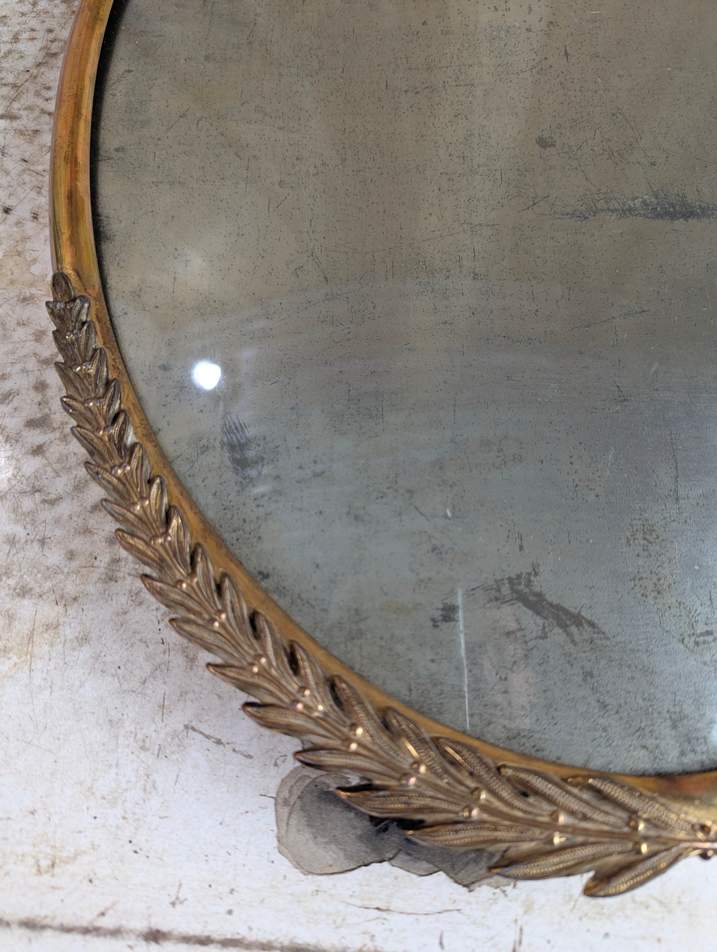 Antique  Copper and Brass Leaf Motif 14" x 20" Oval Bubble Glass Picture Frame