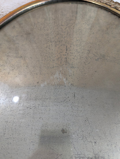 Antique  Copper and Brass Leaf Motif 14" x 20" Oval Bubble Glass Picture Frame