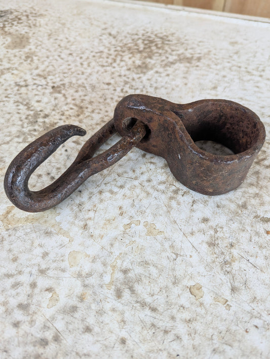 Antique Hand Forged Primitive Iron Hook with Ring